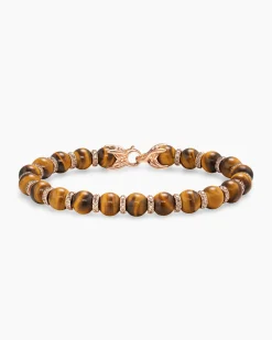 Spiritual Beads Bracelet 18K Rose Gold with Tiger's Eye and Cognac Diamonds, 8mm