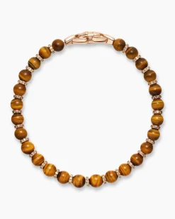 Spiritual Beads Bracelet 18K Rose Gold with Tiger's Eye and Cognac Diamonds,6mm