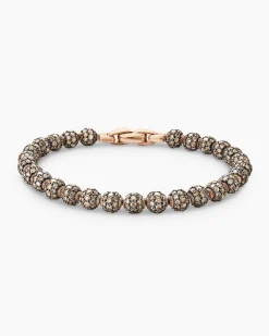 Spiritual Beads Bracelet 18K Rose Gold and Pavé Cognac Diamonds, 6mm