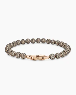 Spiritual Beads Bracelet 18K Rose Gold and Pavé Cognac Diamonds, 6mm