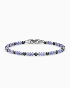 Spiritual Beads Bracelet 18K White Gold with Tanzanites and Black Diamonds, 4mm