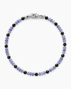 Spiritual Beads Bracelet 18K White Gold with Tanzanites and Black Diamonds, 4mm
