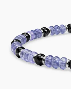 Spiritual Beads Bracelet 18K White Gold with Tanzanites and Black Diamonds, 4mm