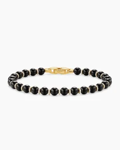 Spiritual Beads Bracelet 18K Yellow Gold with Black Onyx and Diamonds, 6mm