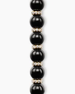 Spiritual Beads Bracelet 18K Yellow Gold with Black Onyx and Diamonds, 6mm