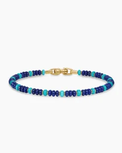 Spiritual Beads Bracelet 18K Yellow Gold with Lapis and Turquoise, 4mm