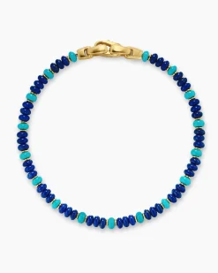 Spiritual Beads Bracelet 18K Yellow Gold with Lapis and Turquoise, 4mm