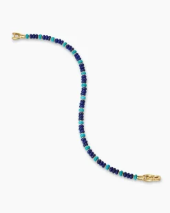 Spiritual Beads Bracelet 18K Yellow Gold with Lapis and Turquoise, 4mm