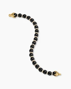 Spiritual Beads Bracelet 18K Yellow Gold with Black Onyx and Diamonds, 8mm