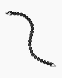 Spiritual Beads Bracelet Sterling Silver with Black Onyx, 8mm