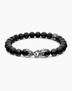 Spiritual Beads Bracelet Sterling Silver with Black Onyx and Pavé Black Diamond Accent, 8mm