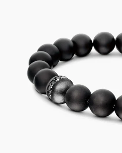 Spiritual Beads Bracelet Sterling Silver with Black Onyx and Pavé Black Diamond Accent, 8mm