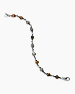 Spiritual Beads Bracelet Sterling Silver with Tiger’s Eye and Cognac Diamonds, 6mm