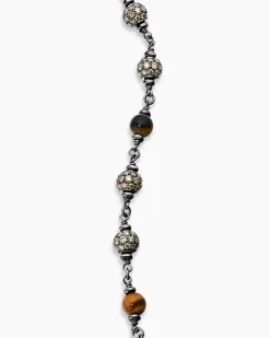 Spiritual Beads Bracelet Sterling Silver with Tiger’s Eye and Cognac Diamonds, 6mm