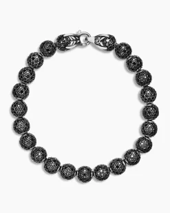 Spiritual Beads Bracelet Sterling Silver with Pavé Black Diamonds, 8mm