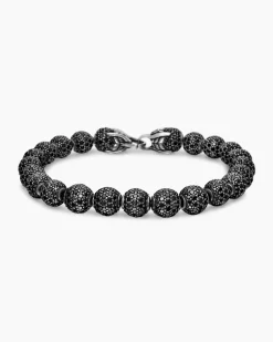 Spiritual Beads Bracelet Sterling Silver with Pavé Black Diamonds, 8mm