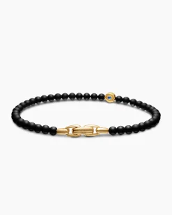 Spiritual Beads Evil Eye Bracelet Black Onyx, Sapphire and 18K Yellow Gold, 4mm