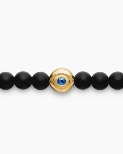 Spiritual Beads Evil Eye Bracelet Black Onyx, Sapphire and 18K Yellow Gold, 4mm