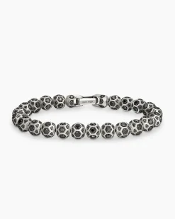 Spiritual Beads Faceted Bracelet Sterling Silver with Pavé Black Diamonds, 8mm