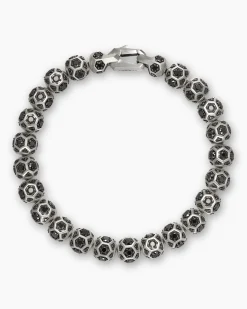 Spiritual Beads Faceted Bracelet Sterling Silver with Pavé Black Diamonds, 8mm