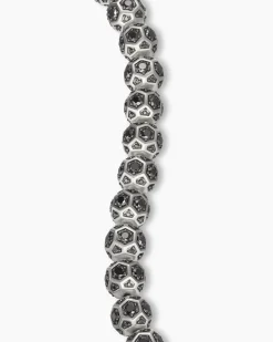 Spiritual Beads Faceted Bracelet Sterling Silver with Pavé Black Diamonds, 8mm