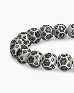 Spiritual Beads Faceted Bracelet Sterling Silver with Pavé Black Diamonds, 8mm
