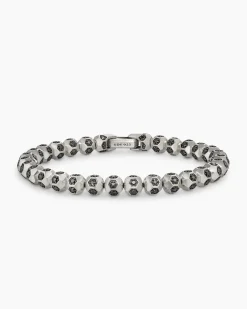Spiritual Beads Faceted Bracelet Sterling Silver with Pavé Black Diamonds, 6mm