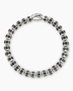 Spiritual Beads Faceted Bracelet Sterling Silver with Pavé Black Diamonds, 6mm