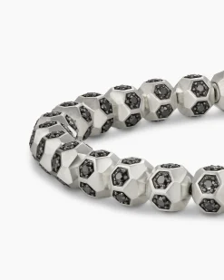 Spiritual Beads Faceted Bracelet Sterling Silver with Pavé Black Diamonds, 6mm