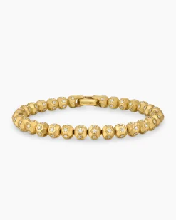 Spiritual Beads Faceted Bracelet 18K Yellow Gold with Pavé Diamonds, 6mm