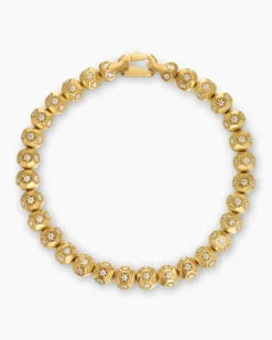 Spiritual Beads Faceted Bracelet 18K Yellow Gold with Pavé Diamonds, 6mm