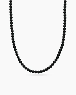 Spiritual Beads Necklace Black Onyx with Sterling Silver, 5mm