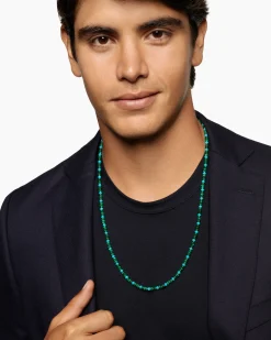 Spiritual Beads Necklace 18K Yellow Gold with Malachite and Turquoise, 4mm