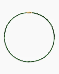 Spiritual Beads Necklace Nephrite Jade and 18K Yellow Gold, 4mm