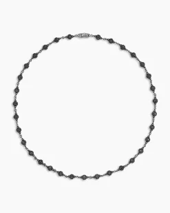 Spiritual Beads Necklace Sterling Silver with Black Diamonds, 6mm
