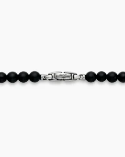 Spiritual Beads Necklace Sterling Silver with Black Onyx and Pavé Diamonds, 6mm