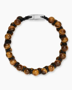 Spiritual Beads Two Row Woven Bracelet Tiger's Eye, Black Nylon and Sterling Silver, 8mm