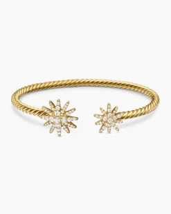 Starburst Cable Bracelet 18K Yellow Gold with Diamonds, 3.5mm