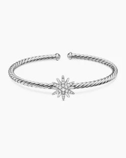 Starburst Center Station Bracelet Sterling Silver with Diamonds, 3mm