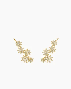 Starburst Climber Earrings 18K Yellow Gold with Diamonds, 23mm