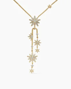 Starburst Cluster Necklace 18K Yellow Gold with Diamonds, 66mm