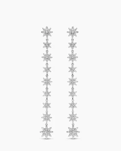 Starburst Drop Earrings 18K White Gold with Diamonds, 70.9mm