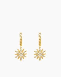 Starburst Drop Earrings 18K Yellow Gold with Diamonds, 25mm