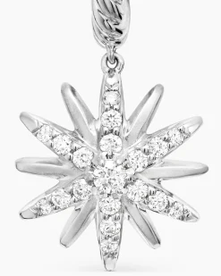 Starburst Drop Earrings Sterling Silver with Diamonds, 25mm