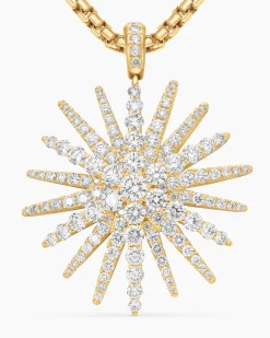 Starburst Pendant 18K Yellow Gold with Full Pavé Diamonds, 33.7mm