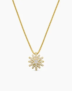 Starburst Pendant Necklace 18K Yellow Gold with Diamonds, 11mm