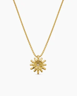 Starburst Pendant Necklace 18K Yellow Gold with Diamonds, 11mm