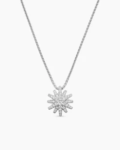 Starburst Pendant Necklace 18K White Gold with Diamonds, 12mm