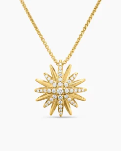 Starburst Pendant Necklace 18K Yellow Gold with Diamonds, 19mm