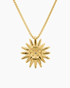 Starburst Pendant Necklace 18K Yellow Gold with Diamonds, 19mm